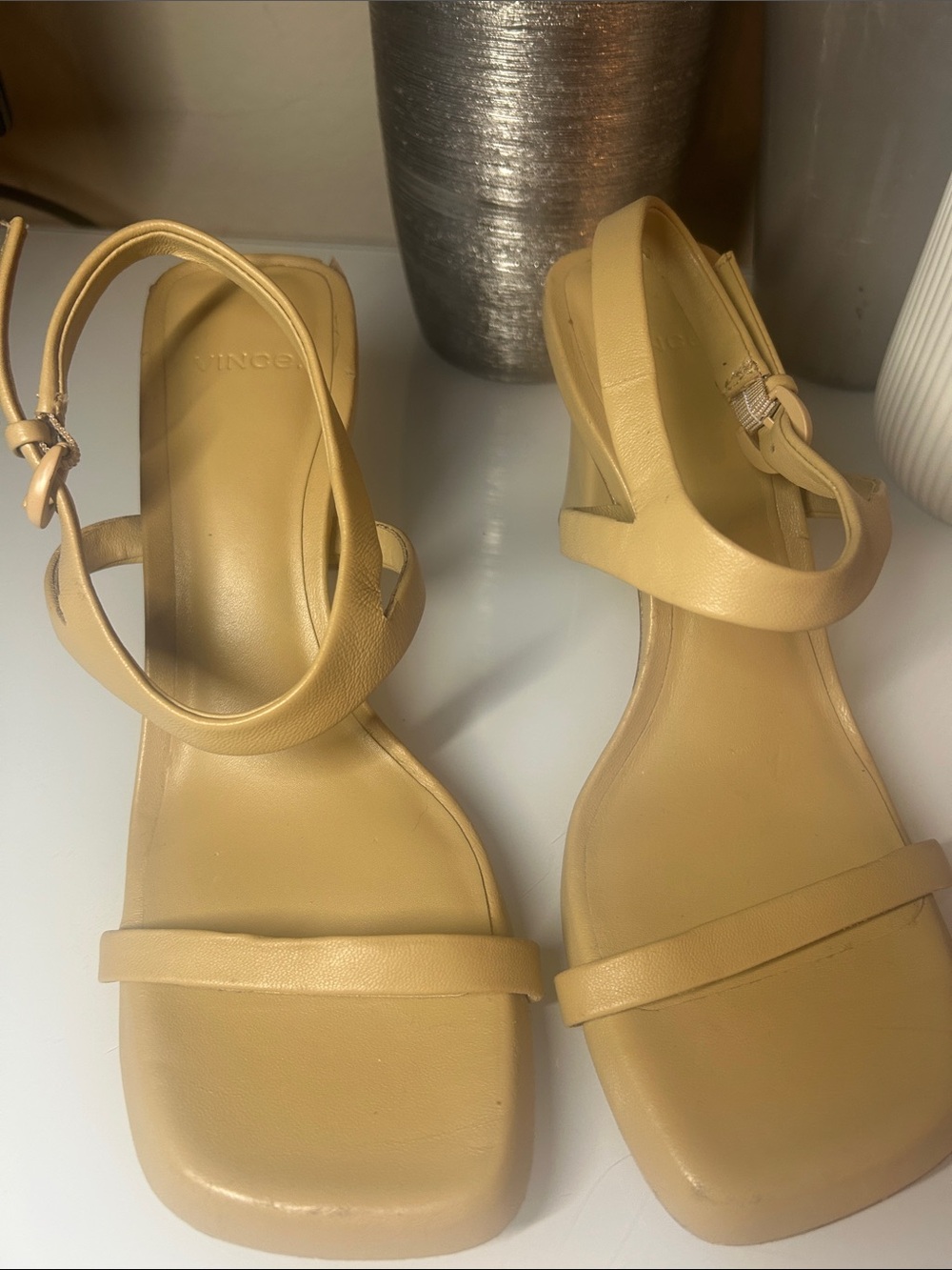 Vince Tan Leather Ankle-Strap Sandals